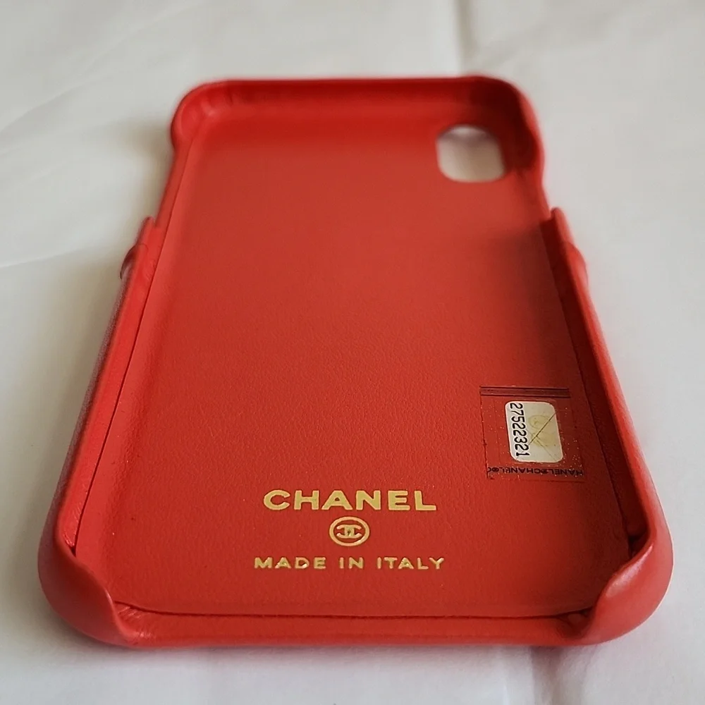 Authentic CHANEL Matrasse Iphone X/Xs Logo Case Box Camellia Flower Pouch Red